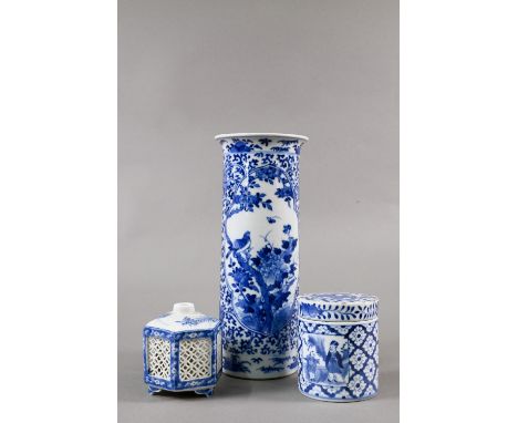 A 19th century Chinese blue and white sleeve vase with four-character Kangxi mark but late Qing dynasty, painted with lotus s