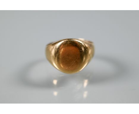 A 15ct yellow gold signet ring with vacant face, size M, approx 7g&nbsp; Distorted shank 