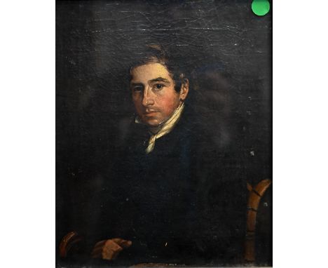 English School - Portrait of a young man, oil on canvas, monogram lower left, 28.5 x 23 cm 