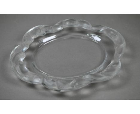 A Lalique glass Piriac lobed dish, the frosted rim moulded with fish, etched print mark, 27.5 x 23 cm 