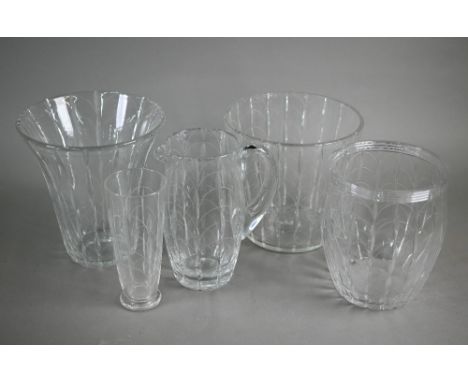 Clyne Farquharson: Two Art Deco Kendall pattern ice buckets, 19 cm high, signed and dated (19)38/39, to/w a flared vase (19)3