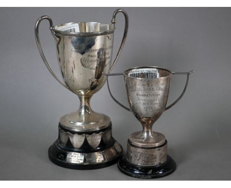 Two silver two-handled trophy cups on stemmed foot, Maker William Hutton &amp; Son/Lee &amp; Wigfull, Sheffield 1908/24 (2), 