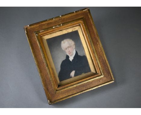 A Regency portrait miniature on ivory of a gentleman, 12 x 9.5 cm, in original gilt frame (matches lots 1035 and 1036) Ivory 