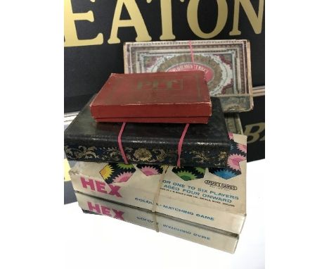 BOX OF VINTAGE GAMES INCLUDING DOMINOES, PIK A STYK, VINTAGE PLAYING CARDS ETC - SOLD AS SEEN 