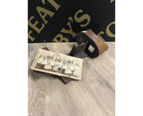 1900'S STEREOSCOPIC VIEWER WITH 7 CARDS OF CHILDREN PLAYING WITH THEIR TOYS