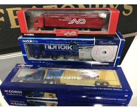 3 BOXED CORGI HEAVY HAULAGE INCLUDING LIMITED EDITION SCANIA CURTAINSIDE SCALE 1:50