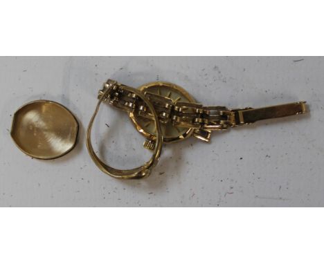 9ct gold ring (broken) and broken 9ct gold wristwatch, total wt (incl watch mech) 7.67g