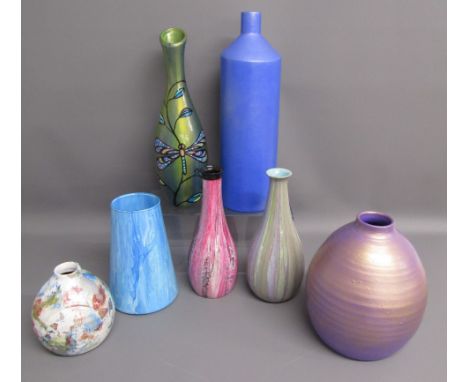 7 hand-painted vases - ceramic and glass