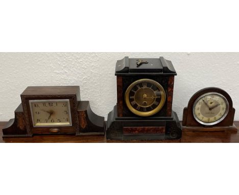 Victorian slate mantel clock &amp; 2 1930's mantel clocks