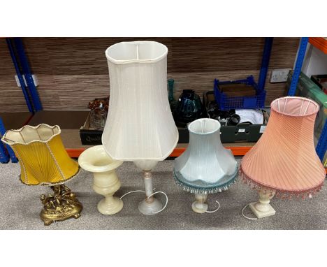 4 onyx lamps &amp; a gilded figural table lamp