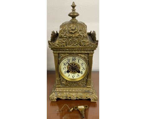 Late 19th century French D.C.Co. gilt brass mantel clock, striking hammer requires re-attaching. Ht 32cm