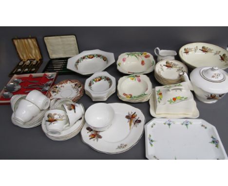 Collection of ceramics including teacups, saucers, fruit bowls, cheese dishes etc as well as silver plate cutlery&nbsp;