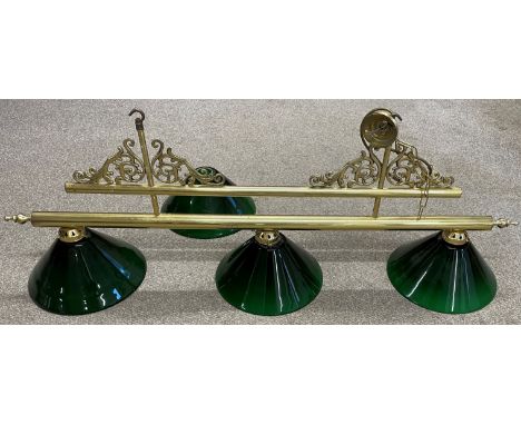 Brass pool table lamp with 3 shades plus a spare (cracked)