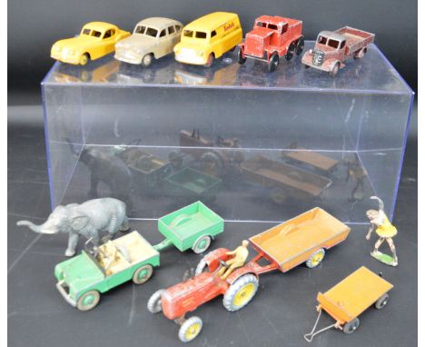 Selection of Dinky including Jaguar 157, Bedford Truck 480, Vanguard, Austin, tractor &amp; Halesowen farm trailer, Land Rove