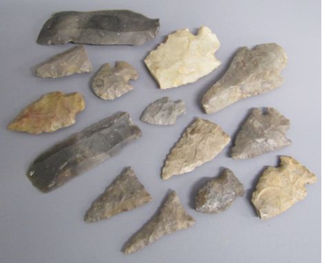 Collection of flint tools - arrow heads and blades
