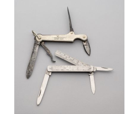 AN ARMY STAND KNIFE, 20TH CENTURY AND AN ENGINEER’S KNIFE, W. MILLS &amp; SON, SHEFFIELD the first with four folding elements