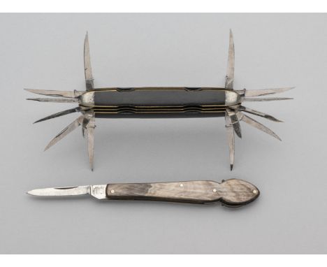 A RARE PENKNIFE WITH MAGNIFYING GLASS, JOSEPH RODGERS AND A SIXTEEN-BLADE PENKNIFE, LATE 19TH/20TH CENTURY the first with sig