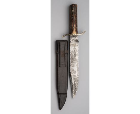 A BOWIE KNIFE, JONATHAN CROOKES, EARLY 20TH CENTURY with broad blade formed with a clipped-back point, rectangular ricasso st