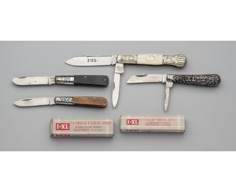 SIX POCKET KNIVES, GEORGE WOSTENHOLM, SHEFFIELD, 20TH CENTURY the first with two folding blades, each stamped by the maker at