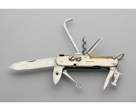 A COACHMAN’S KNIFE, WILKINSON, LONDON AND SHEFFIELD, LATE 19TH CENTURY with eight folding elements including signed blades, f