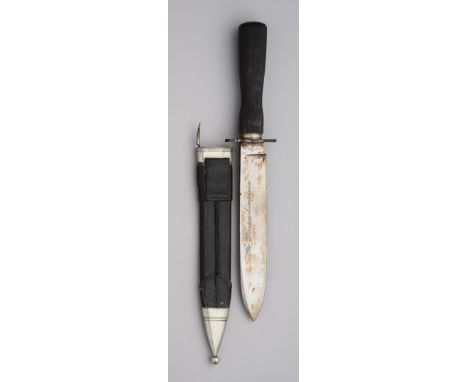 A HUNTING KNIFE, JOSEPH RODGERS &amp; SONS CUTLERS TO HER MAJESTY, SHEFFIELD, CIRCA 1860 with tapering blade formed with a fa