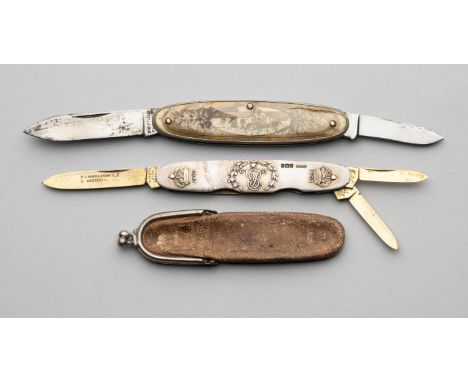 A 1902 EDWARD VII SILVER CORONATION PENKIFE, J. NOWILL & SONS, SHEFFIELD AND A GRETNA GREEN SOUVENIR KNIFE the first with thr