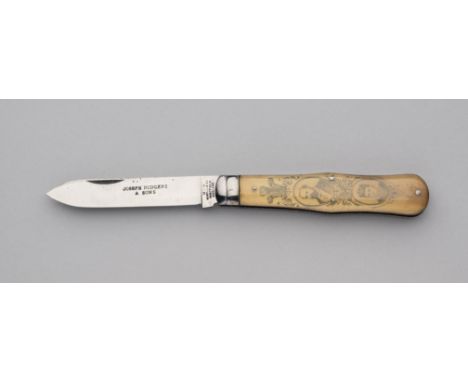 A RARE SOUVENIR KNIFE, JOSEPH RODGERS AND SONS, NO. 6 NORFOLK STREET, SHEFFIELD, DATED 1876 with single folding blade struck 