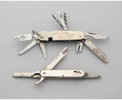 A WATTS PATENT CYCLE KNIFE, SHEFFIELD, LATE 19TH/EARLY 20TH CENTURY, AND A MOTORING KNIFE, the first with four folding elemen