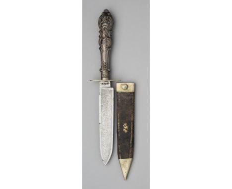 A SMALL DAGGER, MANSON, SHEFFIELD, LATE 19TH CENTURY with broad blade double-edged blade etched with scrolls and the inscript