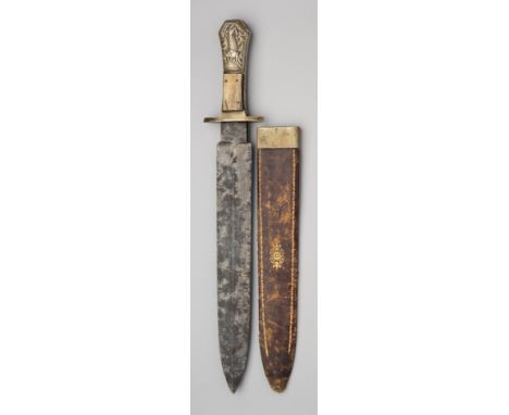 A BOWIE KNIFE, WRAGG &amp; SONS, SOLLY ST, MID-19TH CENTURY with broad double-edged blade, recessed ricasso signed in small s