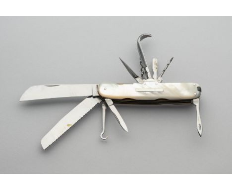 A SPORTSMAN’S KNIFE, RAWSON BROTHERS, SHEFFIELD, LATE 19TH/EARLY 20TH CENTURY with eleven folding elements including large bl