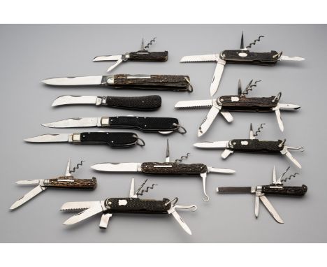 A LOCK KNIFE AND SEVEN PENKNIVES, ALLEN &amp; SON, SHEFFIELD, LATE 19TH CENTURY, AND FOUR FURTHER KNIVES the first with locki