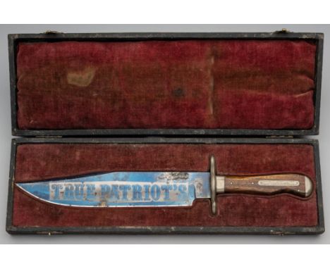 A CASED BOWIE KNIFE, HERBERT ROBINSON, SHEFFIELD, SECOND HALF OF THE 20TH CENTURY with broad blade formed with a clipped-back