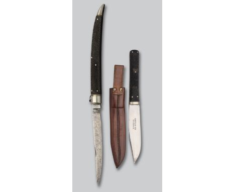 A HUNTING KNIFE, COOPER &amp; CO. 58 PICCADILY AND ANOTHER, B.B.WELLS, 431 STRAND, LATE 19TH CENTURY the first with folding l