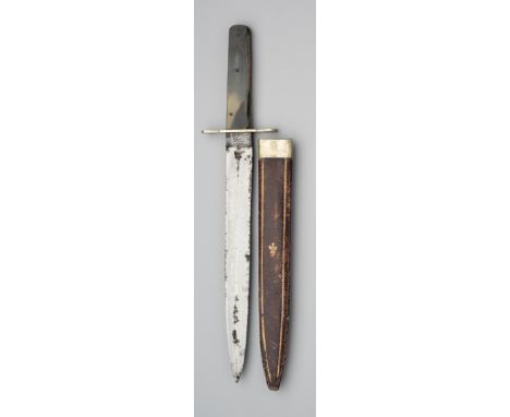 AN ‘ARKANSAS TOOTHPICK’ KNIFE, 20TH CENTURY with tapering double-edged blade etched with scrolling foliage and a scroll inscr