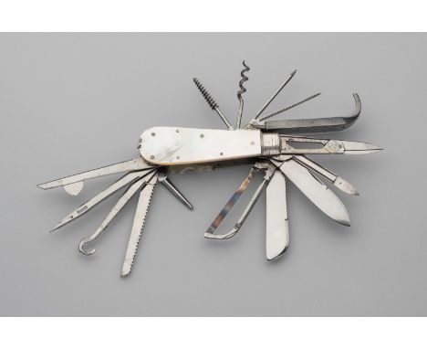 A MULTI-BLADED PENKNIFE, H. YOULE, 23 BURGESS STREET, SHEFFIELD comprising twenty-one blades and tools including three main b