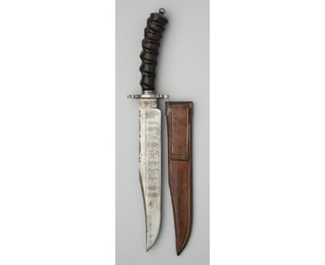 A BOWIE KNIFE, T. ELLIN &amp; CO., SHEFFIELD, 20TH CENTURY with straight blade formed with a clipped-back point and filed bac