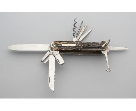 A SPORTSMAN’S KNIFE, JOHN PETTY &amp; SONS, SHEFFIELD, LATE 19TH CENTURY with ten folding elements including signed pen blade