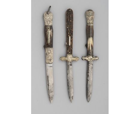 A LOCK KNIFE, MOORE, PROBABLY SHEFFIELD, LATE 19TH CENTURY AND TWO FURTHER LOCK KNIVES the first with folding locking blade, 