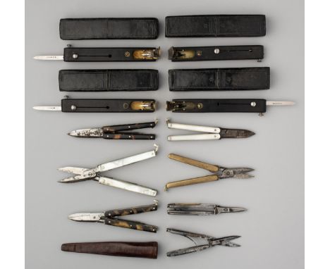 ˜ FOUR JOSEPH RODGERS PATENT QUILL MACHINES AND SEVEN POCKET MANICURE SETS, LATE 19TH/EARLY 20TH CENTURY the first with steel