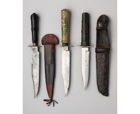 A SMALL BOWIE KNIFE, KILNER BROTHERS, SHEFFIELD AND TWO FURTHER BOWIE KNIVES, LATE 19TH CENTURY the first with single-edged b