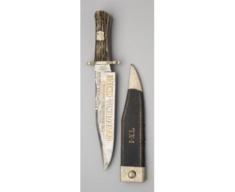 A BOWIE KNIFE, GEORGE WOSTENHOLM &amp; SON, WASHINGTON WORKS, SHEFFIELD, CIRCA 1960 with broad blade formed with a clipped-ba