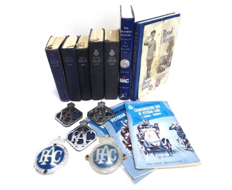 A ROYAL AUTOMOBILE CLUB COLLECTION comprising five assorted R.A.C. badges; Guide and Handbooks, 1939-40, 1952, 1953, 1956 &am