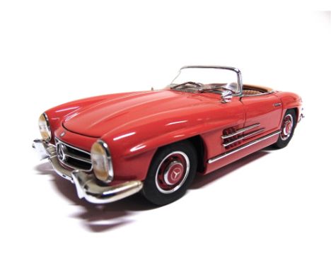 A 1/24 SCALE FRANKLIN MINT 1960 MERCEDES-BENZ 300SL ROADSTER red, generally good condition (lacking rear number plate and opt