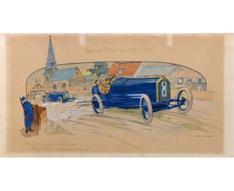 AFTER MARGUERITE MONTAUT ['GAMY'] (FRENCH, 1883-1936) 'Grand Prix de l'A.C.F. 1913', depicting Georges Boillot in the Peugeot