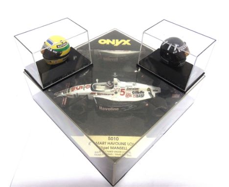 A 1/24 SCALE ONYX NO.5010, K-MART HAVOLINE LOLA, NIGEL MANSELL black and white, racing number 5, mint, boxed; and two Minicha