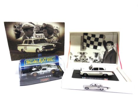 [SLOT CARS]. A 1/32 SCALE REVELL-MONOGRAM 1965 LOTUS CORTINA, JIM CLARK, OULTON PARK off-white with green side stripes, racin