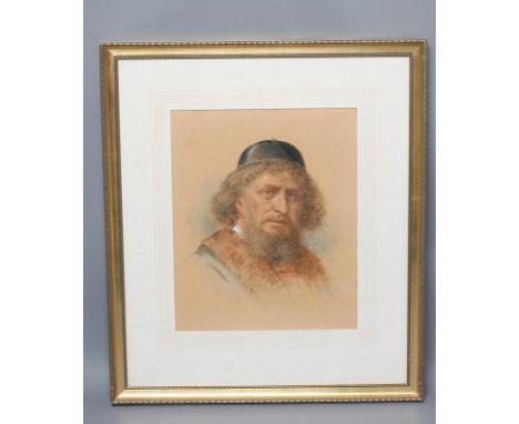 F. VOLDI (?) (19th Century), Portrait of a Rabbi, head and shoulders, watercolour heightened with white, indistinctly signed,