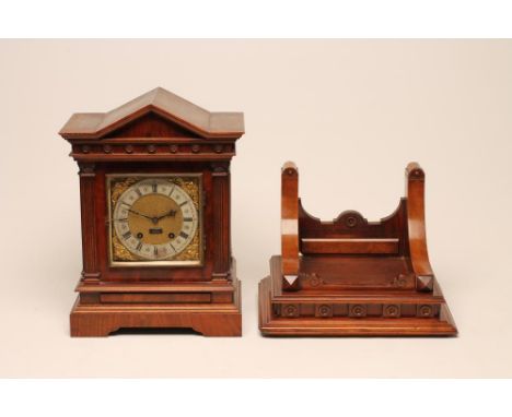 A WALNUT CASED BRACKET CLOCK by Lenzkirch, the twin barrel movement with anchor escapement striking the quarters on a gong, t