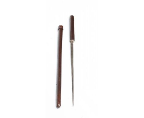 A SWAGGER SWORD STICK, early 20th century, with 11 1/2" square section blade and stitched leather body, 20 5/8" long (Est. pl